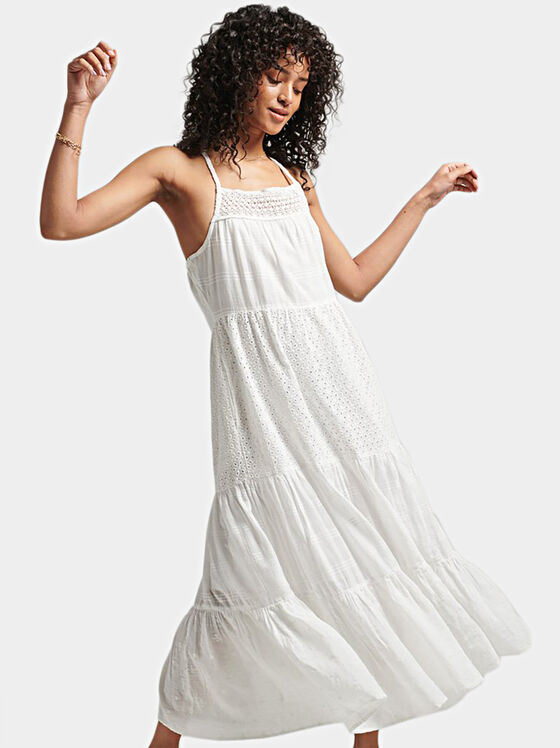 Rochie lungă cu bretele și broderie - 1
