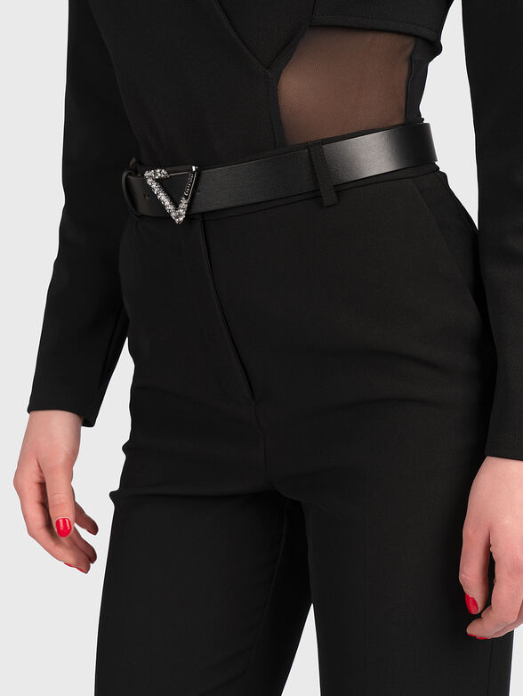 Black eco leather belt with rhinestones - 2