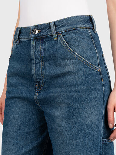 Jeans with wide legs and inscription on the pocket - 4
