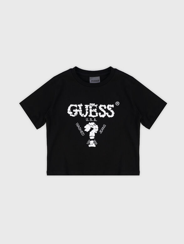 Black T-shirt with sequin logo  - 1