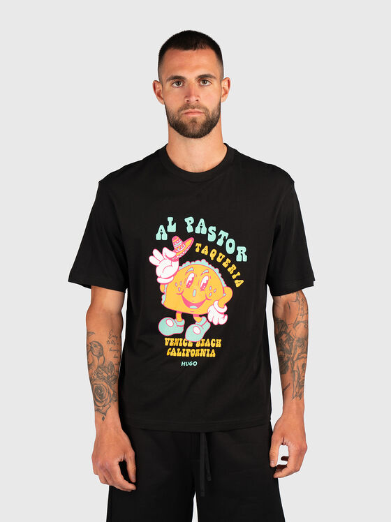 Tricou cu decolteu oval și imprimeu - 1