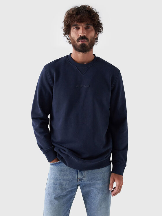 Dark blue cotton sweatshirt with logo accent - 1
