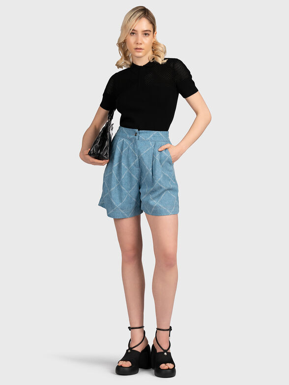 Black polo-shirt with knitted elements - 2
