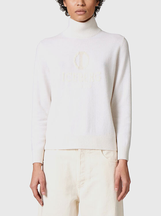Wool blend sweater with embossed logo - 1