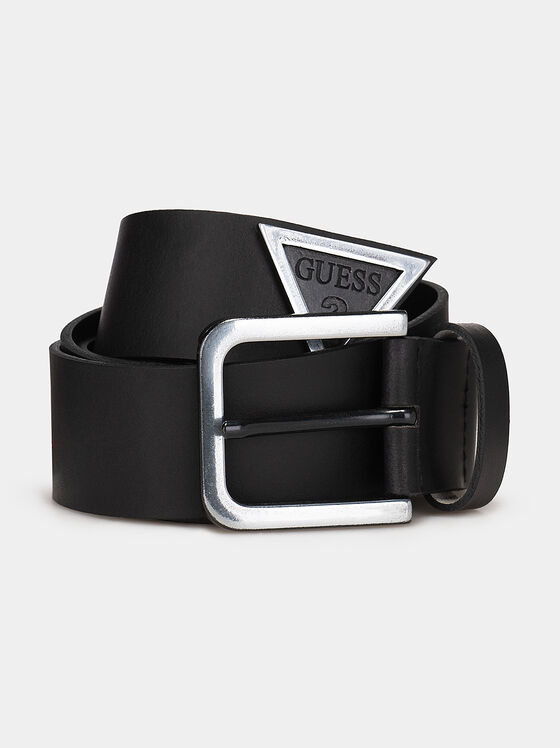 Black leather belt with metal logo detail - 1