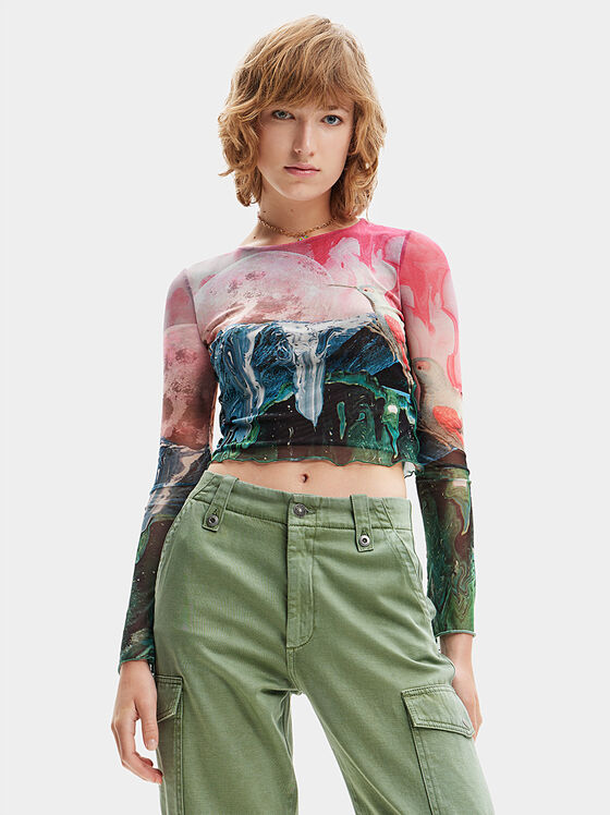 SKYLER cropped blouse with art print - 1