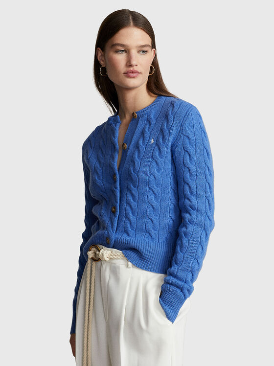 Cardigan albastru tricotat din amestec de lână - 1