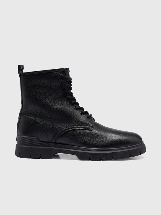 RYAN black leather boots with logo  - 1