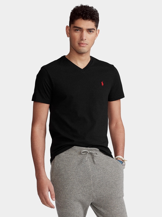 Tricou negru cu logo brodat - 1