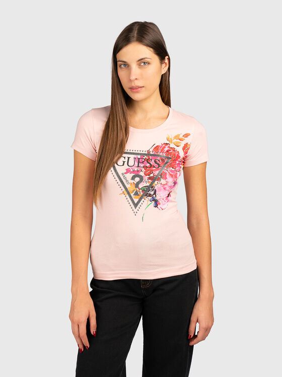 Tricou cu logo triunghiular și motive florale - 1