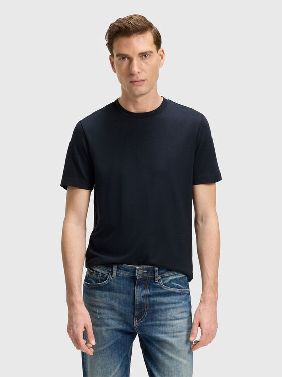 Tricou albastru închis cu decolteu oval - 1