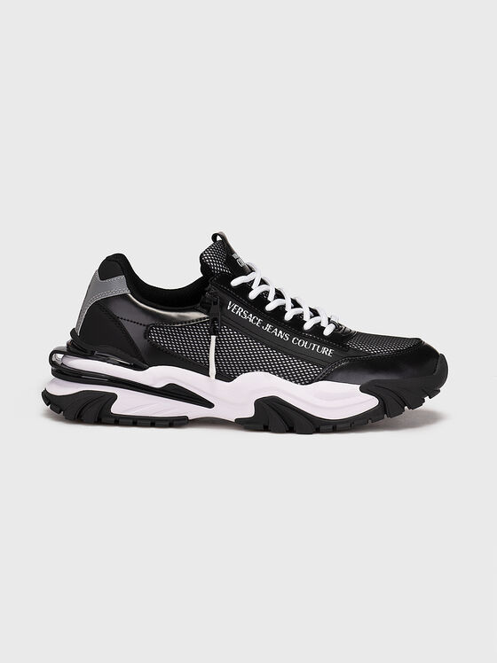 Black sports shoes with logo inscription - 1