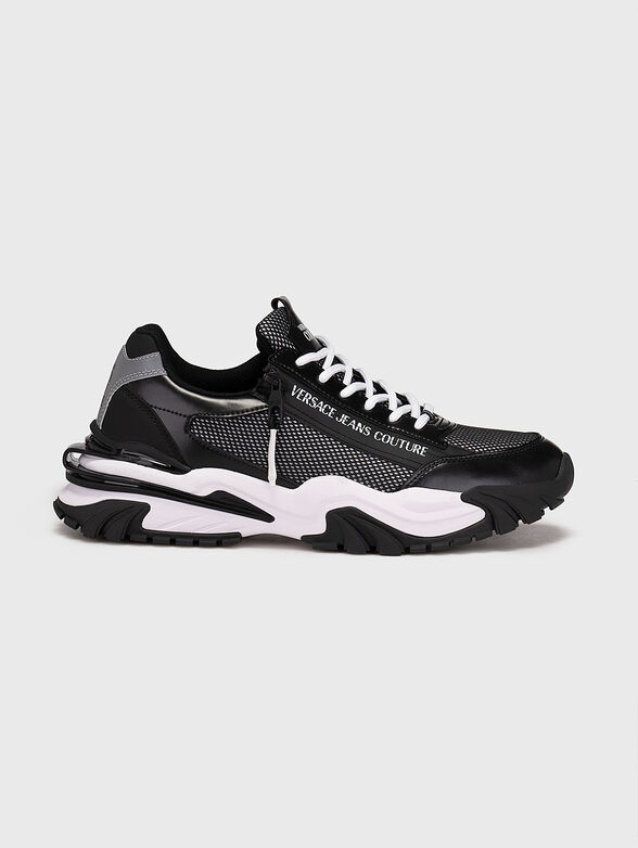 Black sports shoes with logo inscription - 1
