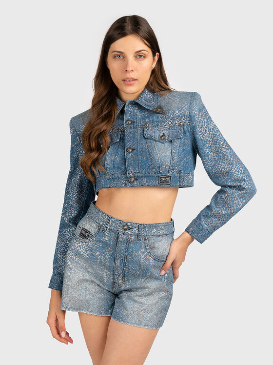 Jachetă scurtă din denim cu efect argintiu - 1