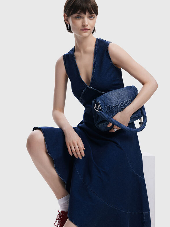 Denim dress with V-neck - 5