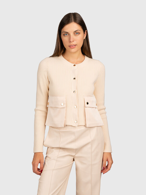 Cardigan ecru cu buzunare - 1