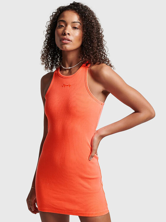 Rochie cu rips elastic de culoare coral - 1