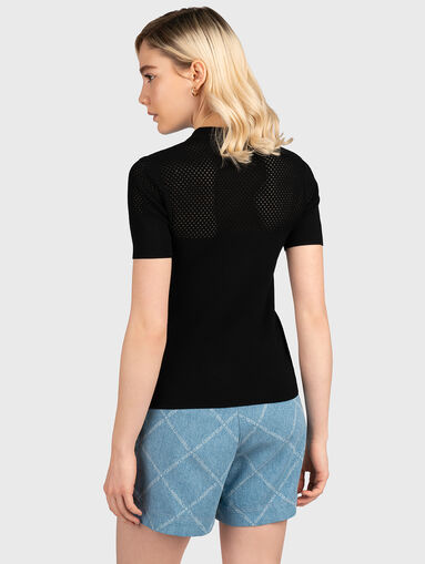 Black polo-shirt with knitted elements - 3