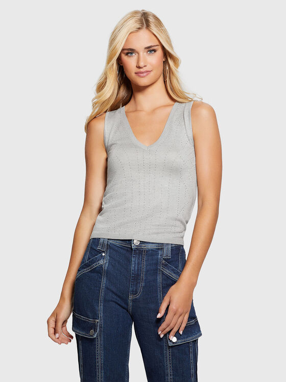 Top gri JANINE cu fire de lurex și cristale - 1