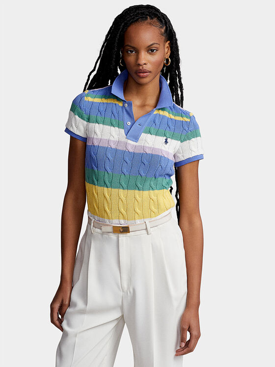 Tricou polo  în dungi din tricot - 1