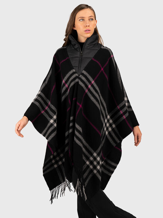 Wool poncho with checked print  - 1
