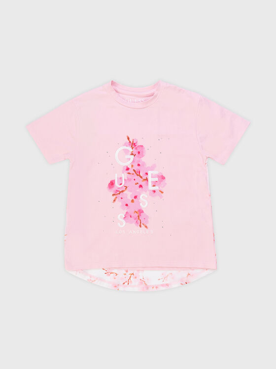 Pink T-shirt with floral print  - 1