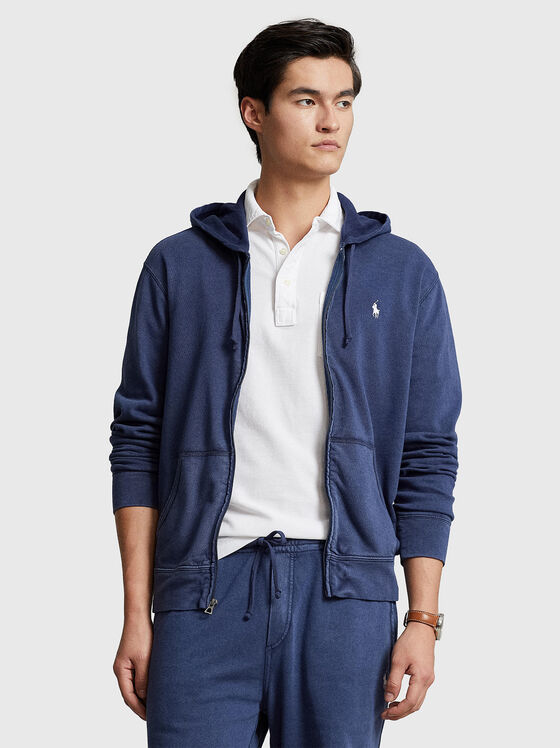 Blue cotton sweatshirt with logo embroidery - 1