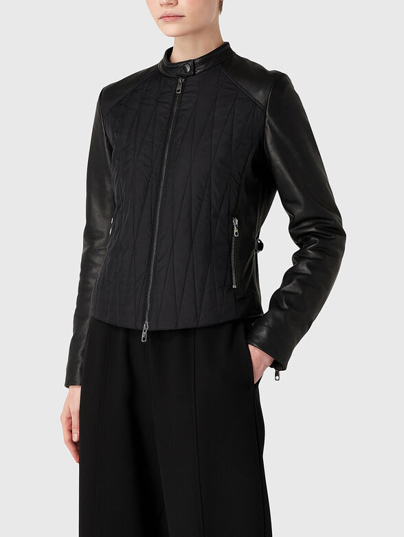 Biker jacket with leather details - 1