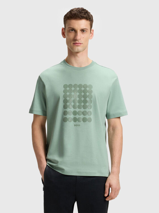 Tricou din bumbac cu decolteu oval și imprimeu logo - 1