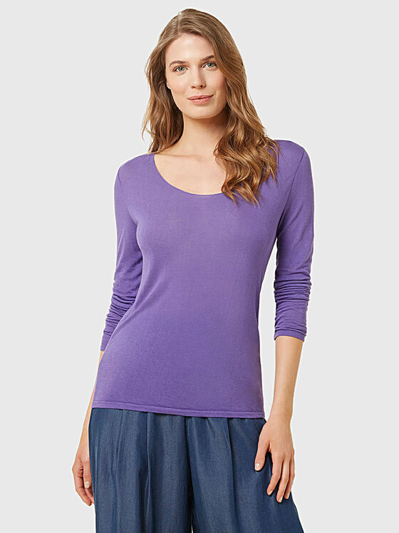 Bluză mov cu mâneci lungi BASIC CASHMERE - 1