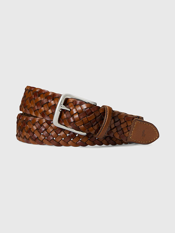 Brown knitted leather belt - 1