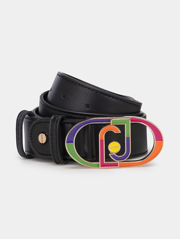 Black belt with contrasting logo buckle - 1