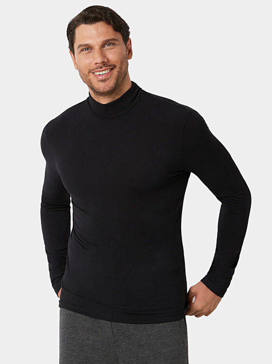 Bluză cu mâneci lungi și guler polo BASIC CASHMERE - 1