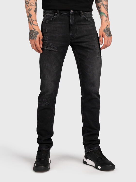 Black slim jeans with leather detail - 1