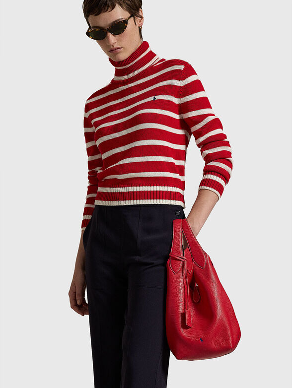 Red leather tote bag with logo - 2