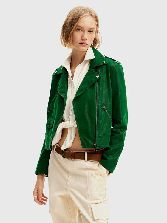 Green biker jacket in eco leather - 1