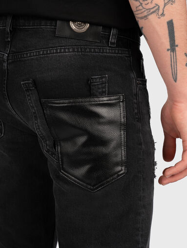 Black slim jeans with leather detail - 3