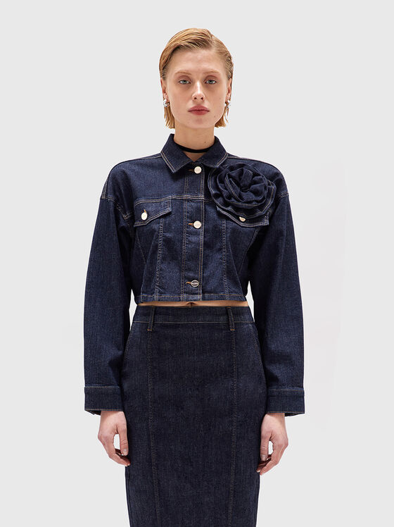 Jachetă scurtă din denim cu accent floral - 1