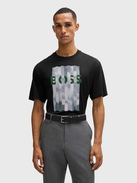Tricou cu decolteu oval și imprimeu - 1