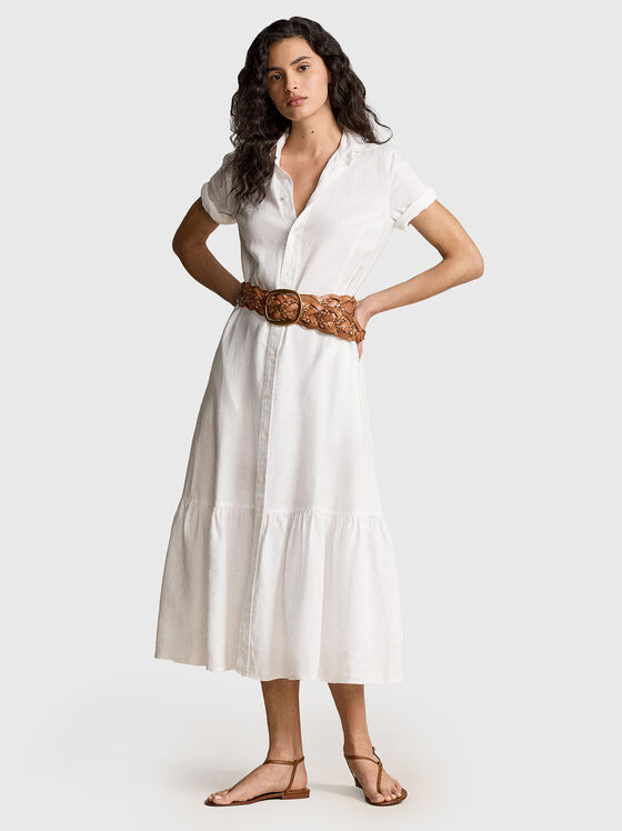 Rochie albă din in cu lungime midi - 1