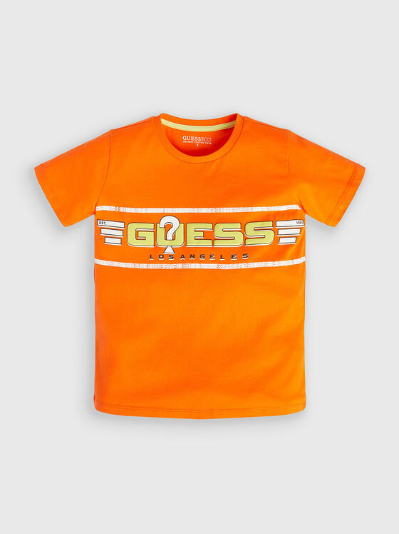 Tricou din bumbac portocaliu cu accent pe logo - 1