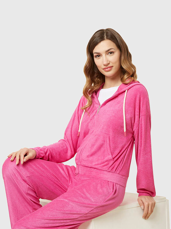 TERRY sweatshirt with zip and hood  - 1