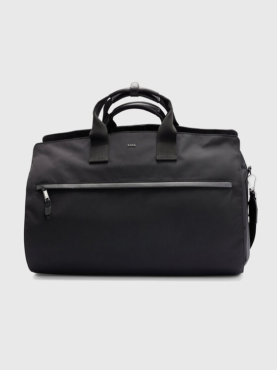 Black holdall with zip and long strap - 1
