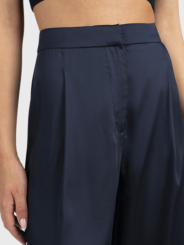 Dark blue satin trousers with wide legs - 3