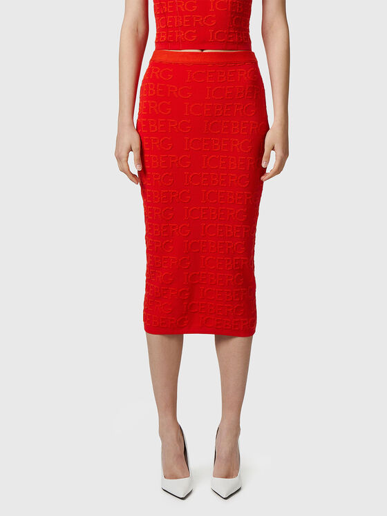 Knitted midi skirt with logo accent - 1
