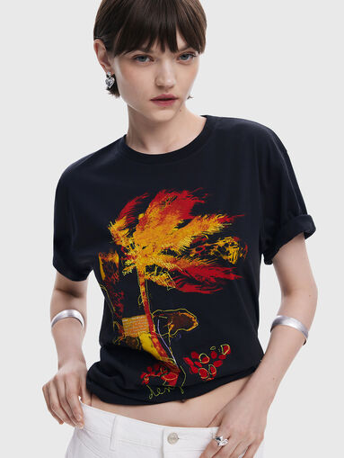 PALM cotton T-shirt with oval neckline - 4