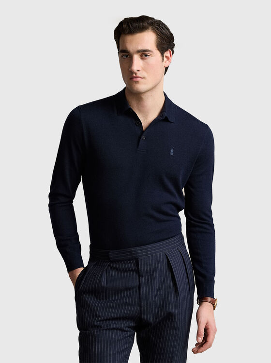 Tricou polo albastru închis cu mâneci lungi - 1