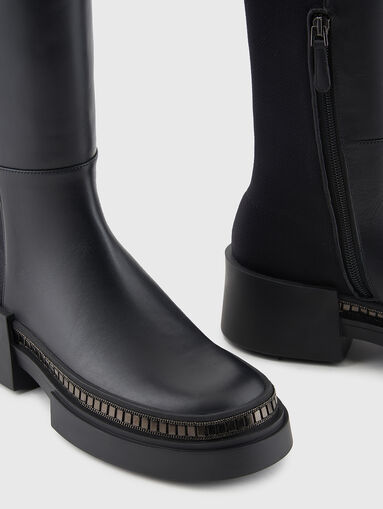 Genuine leather boots with appliquéd crystals - 4