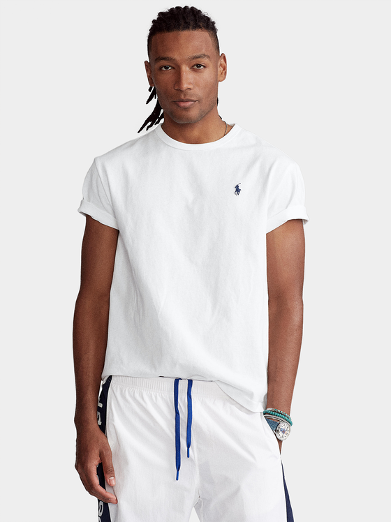 Tricou alb cu logo-ul brodat - 1