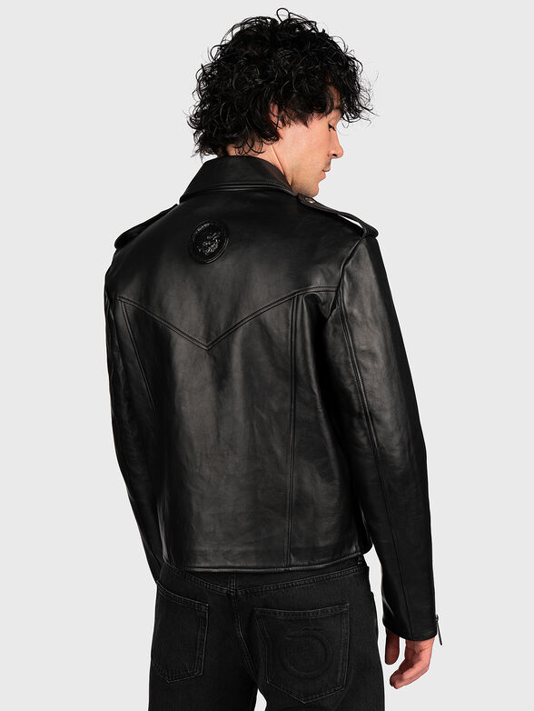 Black leather jacket with logo detail - 2